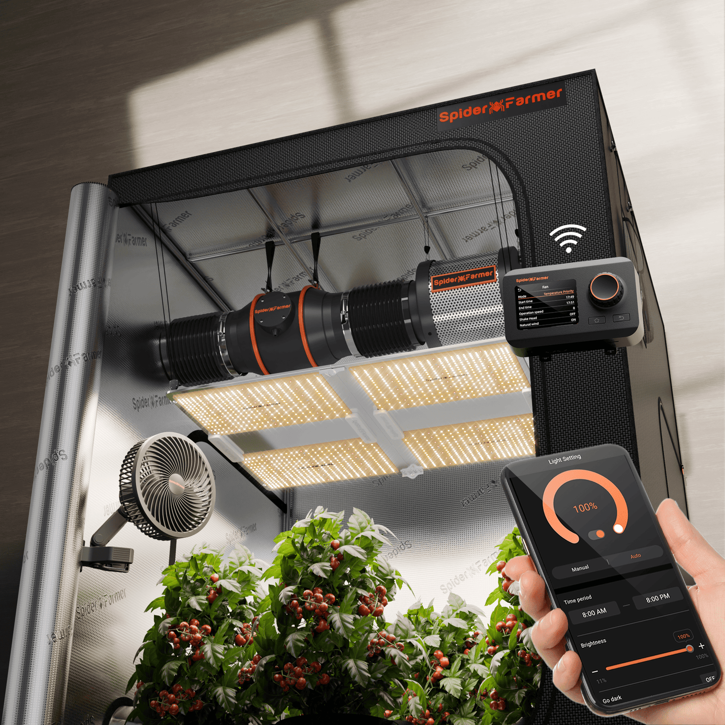Spider Farmer SF7000 650W LED Complete Kweektent Set 150×150×200 cm – Samsung LM301B Full Spectrum met 6″ Smart Ventilatie & GGS Klimaatcontroller