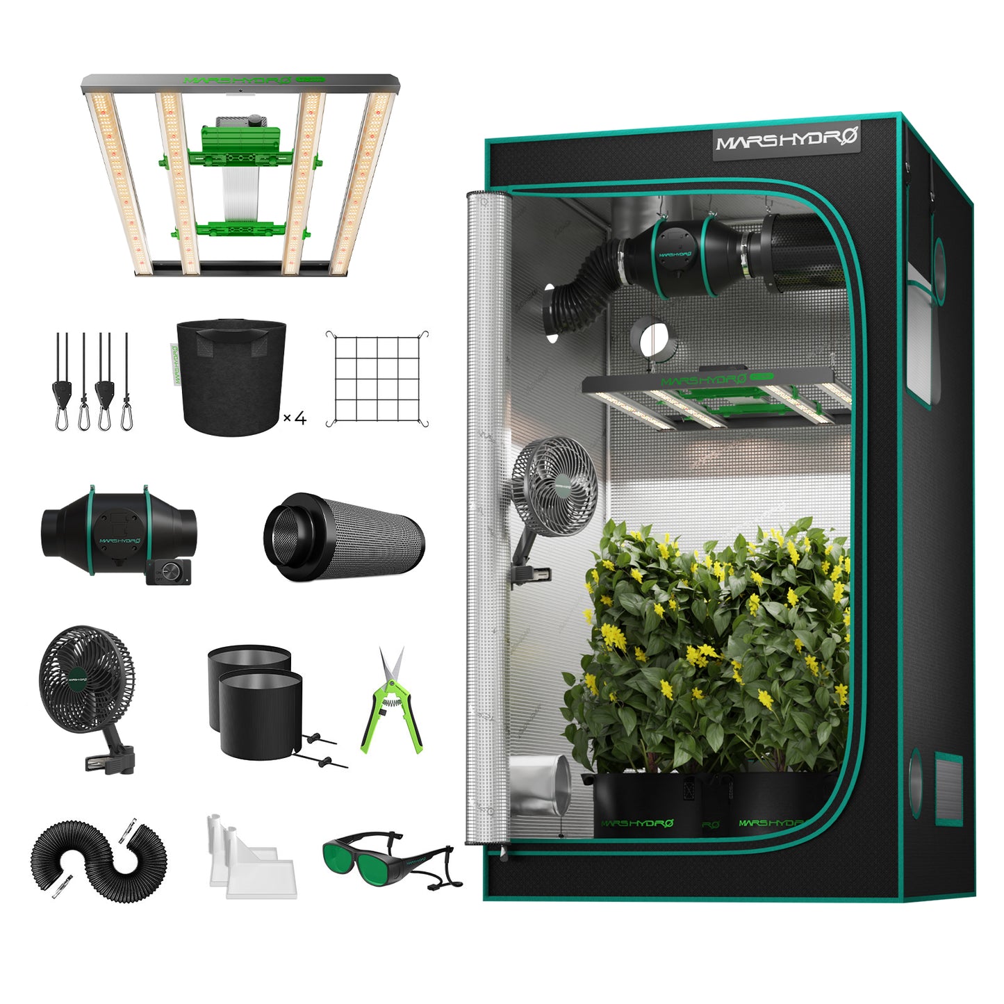 Mars Hydro FC3000 EVO kweekset 100x100 tent – LED grow kit – Pflanzenzelt Set