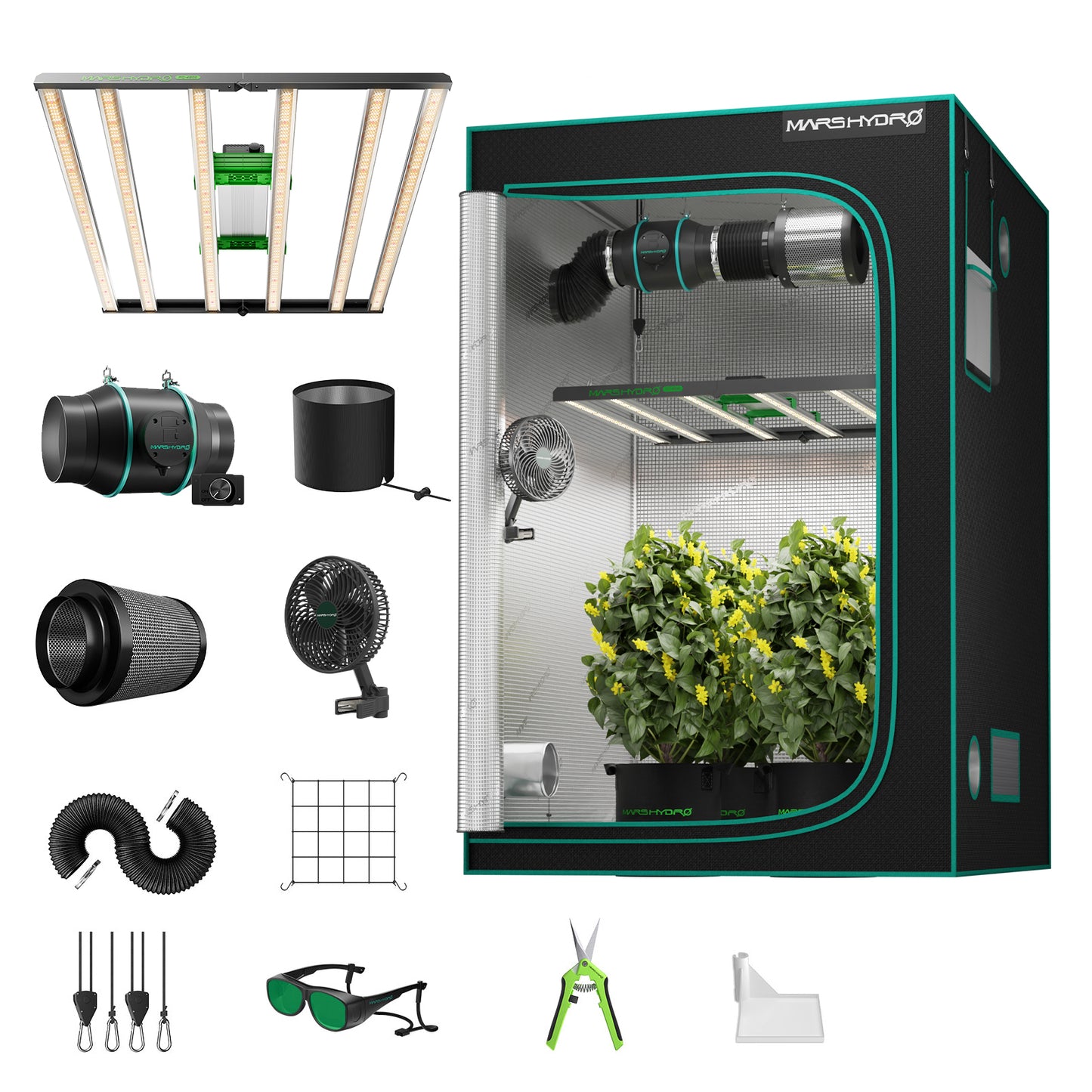 Mars Hydro FC4800 EVO complete kweektent kit 120x120 binnenkweek | LED Grow Tent Set | Growbox Komplettset