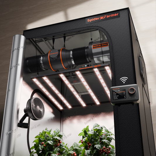 Spider Farmer G5000 Geautomatiseerde Kweek Tent Kit Compleet – 120×120×200 cm Tent + 480W Full Spectrum LED + 6” Ventilatie + GGS + App-integratie
