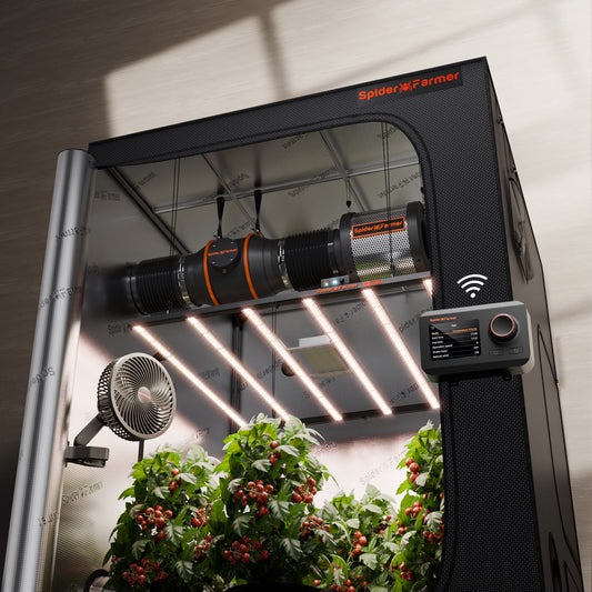 Spider Farmer G8600 Geautomatiseerde Kweek Tent Kit Compleet – 150×150×200 cm Tent + 800W LED + 6” Ventilatie + Clipfan + GGS App Controller