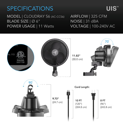 AC Infinity CLOUDRAY S6 ventilator voor LED kweeklamp koeling / fan for cooling LED grow lights / Ventilator für LED Pflanzenlampen Kühlung