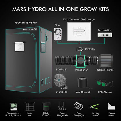 mars hydro tsw2000 120x120x200 cm grow tent kit smart monitor hydroponik pflanzen