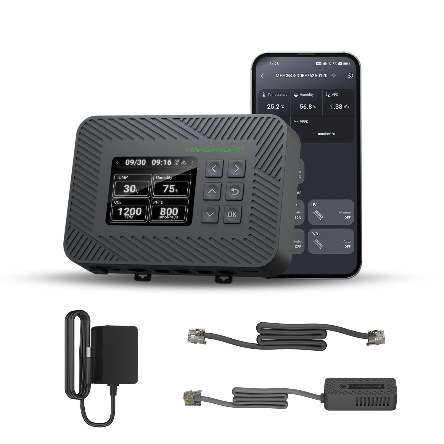 Mars Hydro Controller 43 smart grow controller voor temperatuur, luchtvochtigheid, VPD en PPFD monitoring in indoor kweekruimtes