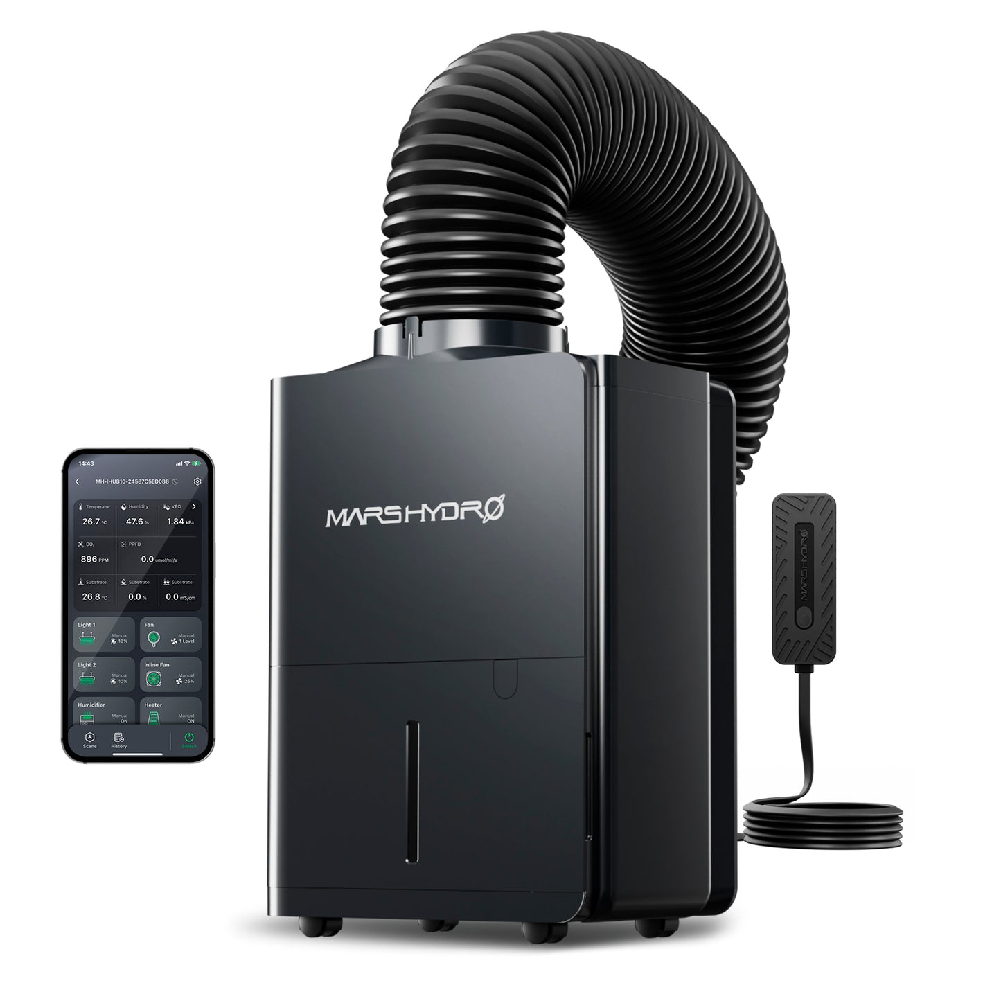 Mars Hydro 12L luchtontvochtiger voor kweektent met smart RJ12 aansluiting en iControl compatibiliteit, 12L per day grow tent dehumidifier für 150x150 cm Growbox mit automatischer VPD Steuerung