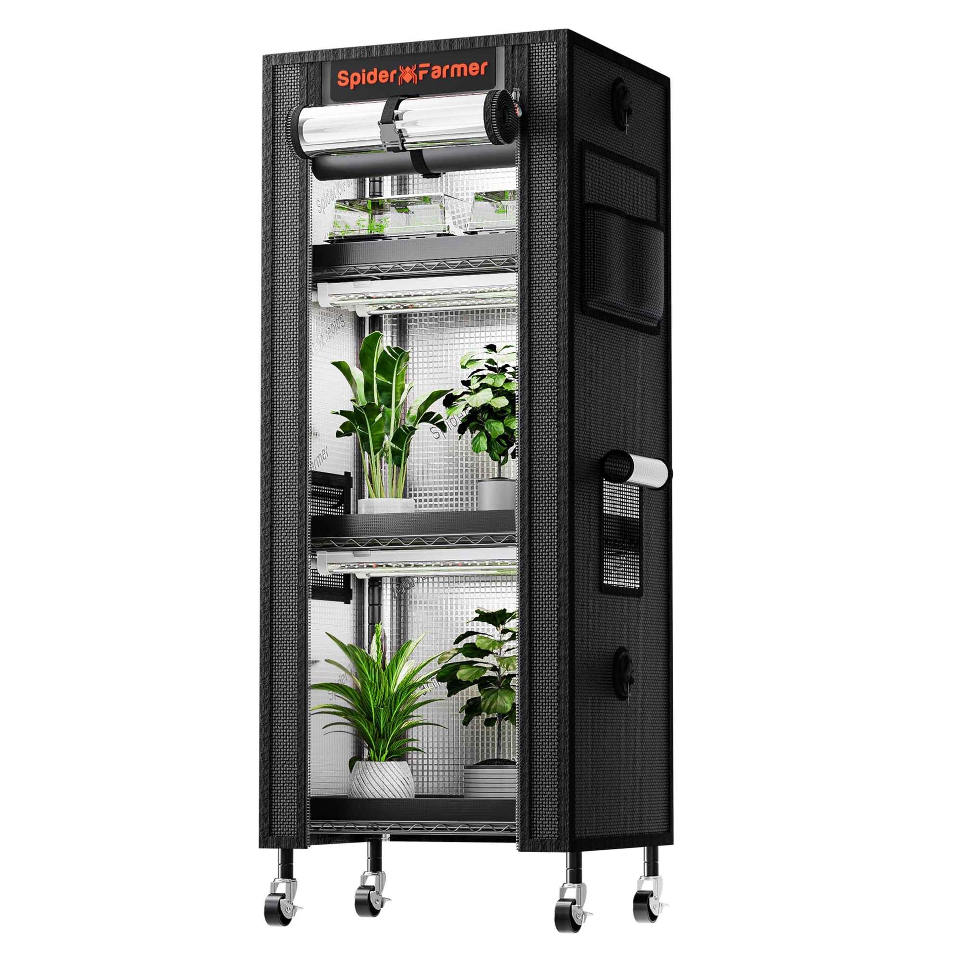 Spider Farmer 4-Laags Plantenrek met 54W LED Grow Lights & 1680D Grow Tent – Compact Indoor Kweeksysteem voor Zaailingen, Stekken & Microgreens