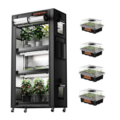 Spider Farmer 4-Laags Plant Stand Indoor Kweeksysteem – 108W LED Grow Lights met 1680D Grow Tent & 4 Seed Trays voor Zaailingen en Microgreens